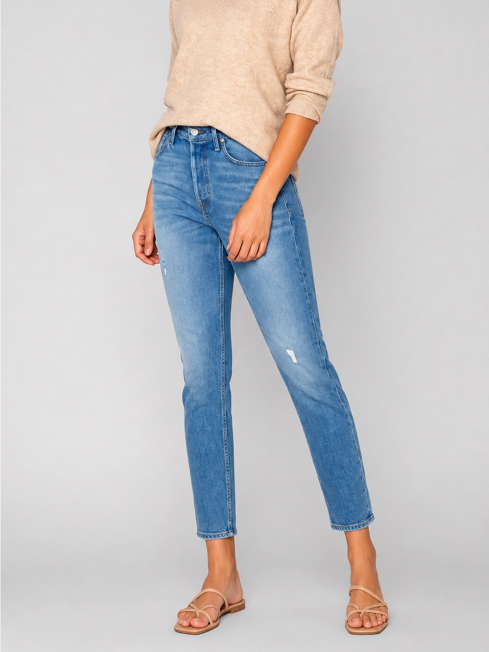 NOEND DENIM | Slim High Rise Jeans in Indigo Medium Wash, Size 28